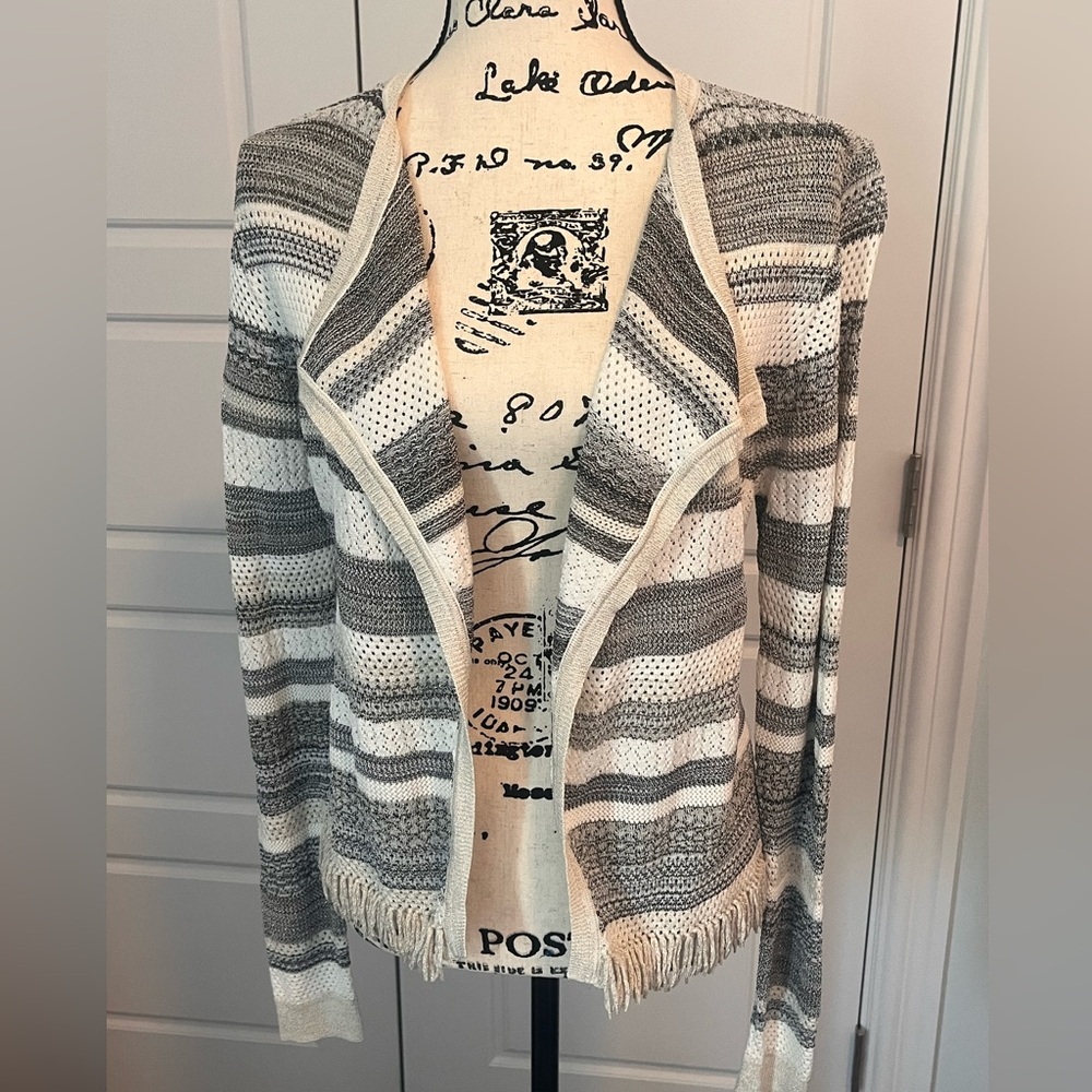 White House Black Market Gray and Cream Cardigan